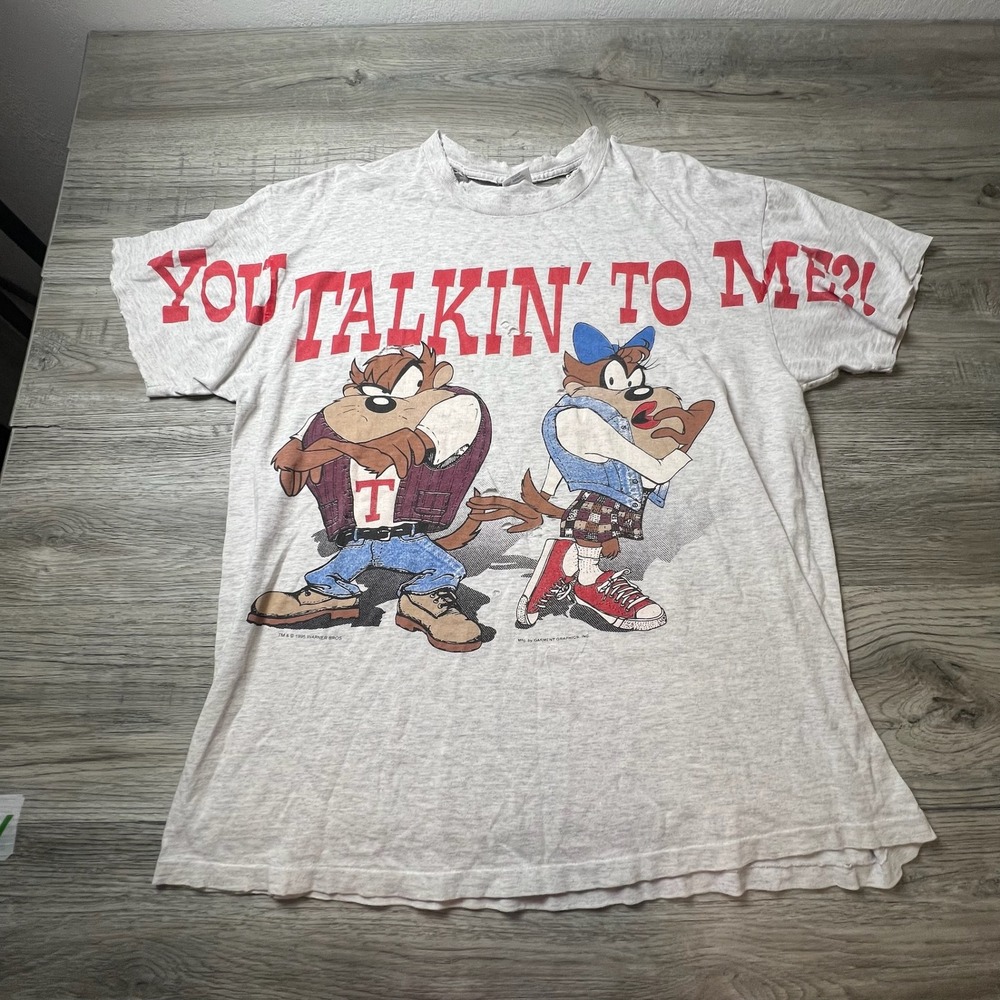 Delta Looney Tunes T Shirt Men‎ XL Gray Taz 1995 Vintage thrashed distressed